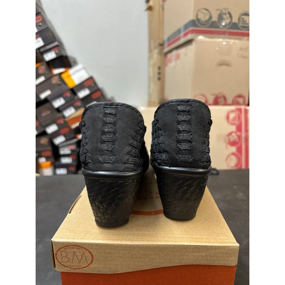 Bernie Mev Lane Black Metallic Woven Wedge Sandals Size 38 US 7.5